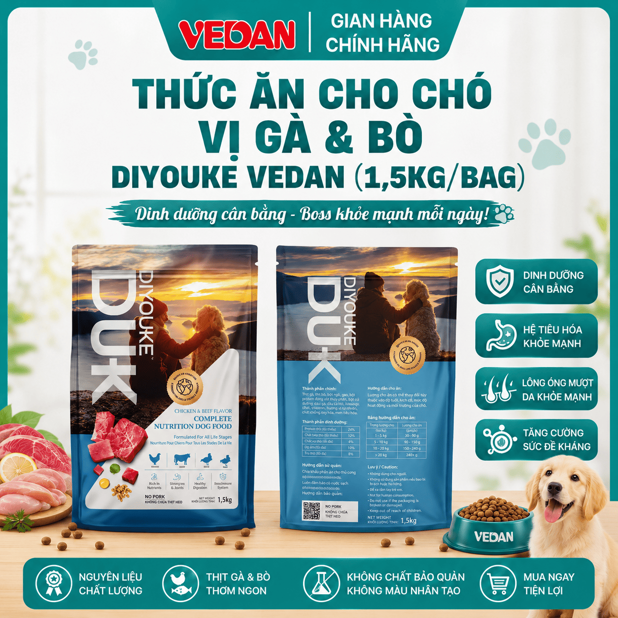 Thức Ăn Cho Chó Vị Gà & Bò - DIYOUKE VEDAN