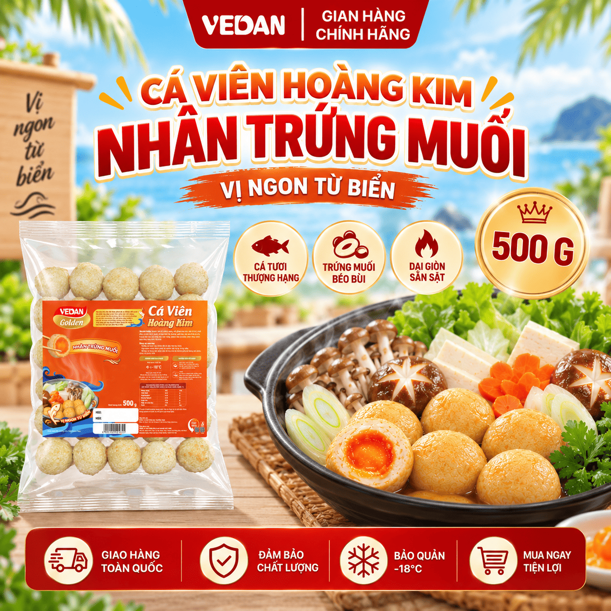 VEDAN Golden Cá viên hoàng kim - Nhân trứng muối 500g