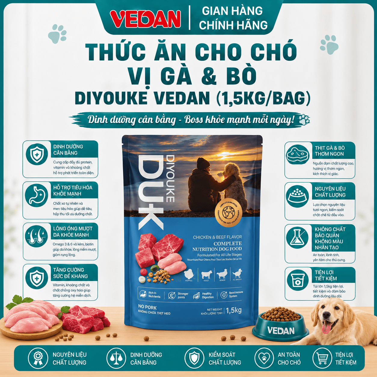 Thức Ăn Cho Chó Vị Gà & Bò - DIYOUKE VEDAN