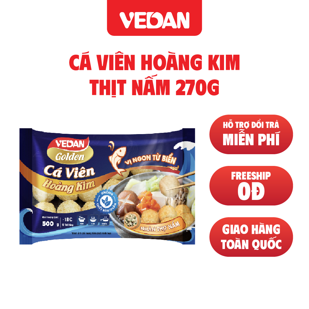 VEDAN Golden Cá viên hoàng kim - Nhân thịt nấm 270g