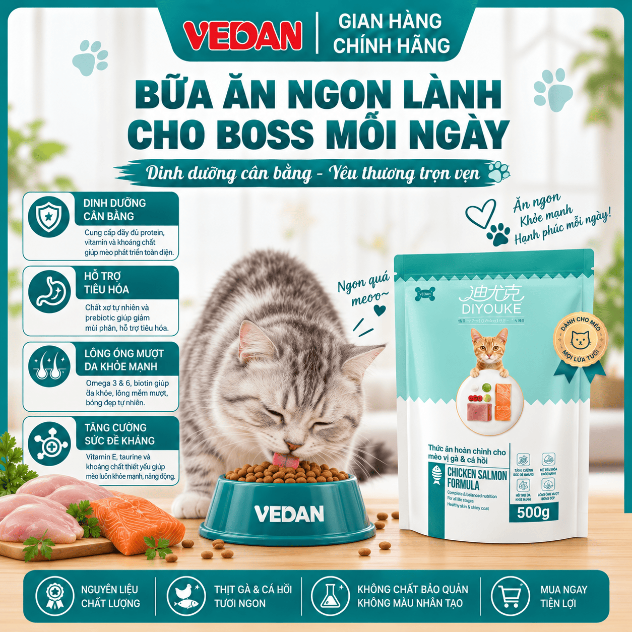 Thức Ăn Cho Mèo Vị Gà & Cá Hồi - DIYOUKE VEDAN