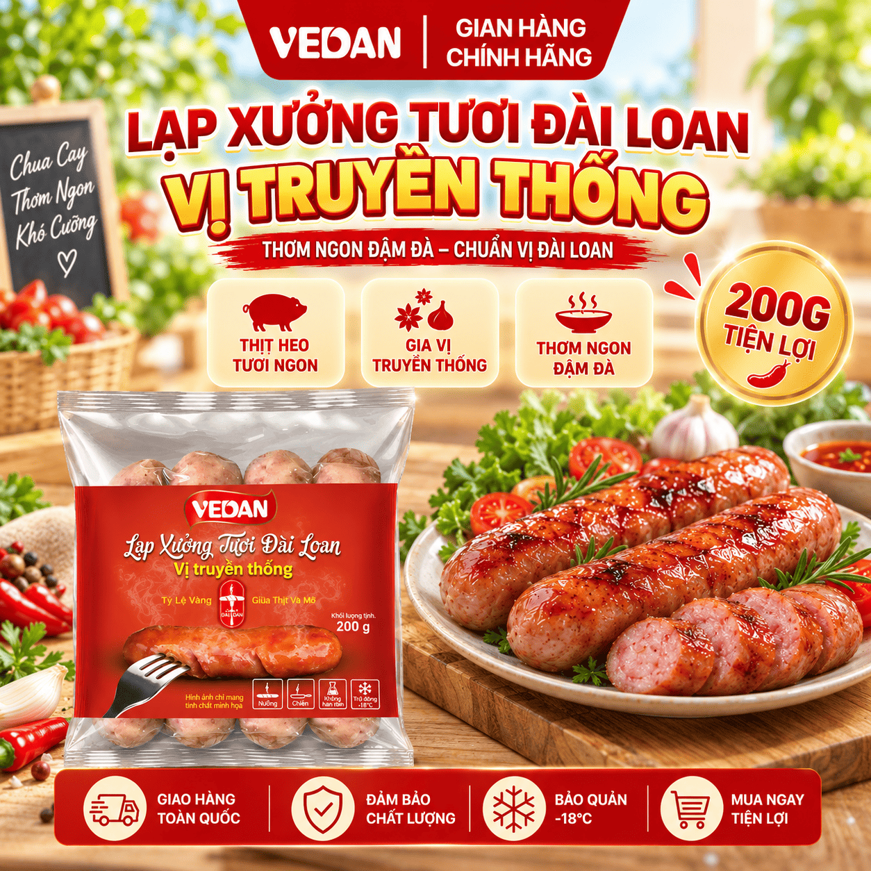 VEDAN Lạp xưởng tươi Đài Loan - Vị truyền thống 200g