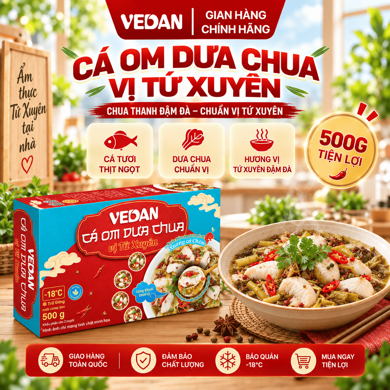 VEDAN Cá om dưa chua vị Tứ Xuyên 500g