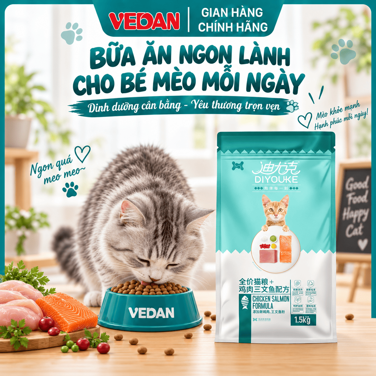 Thức Ăn Cho Mèo Vị Gà & Cá Hồi - DIYOUKE VEDAN