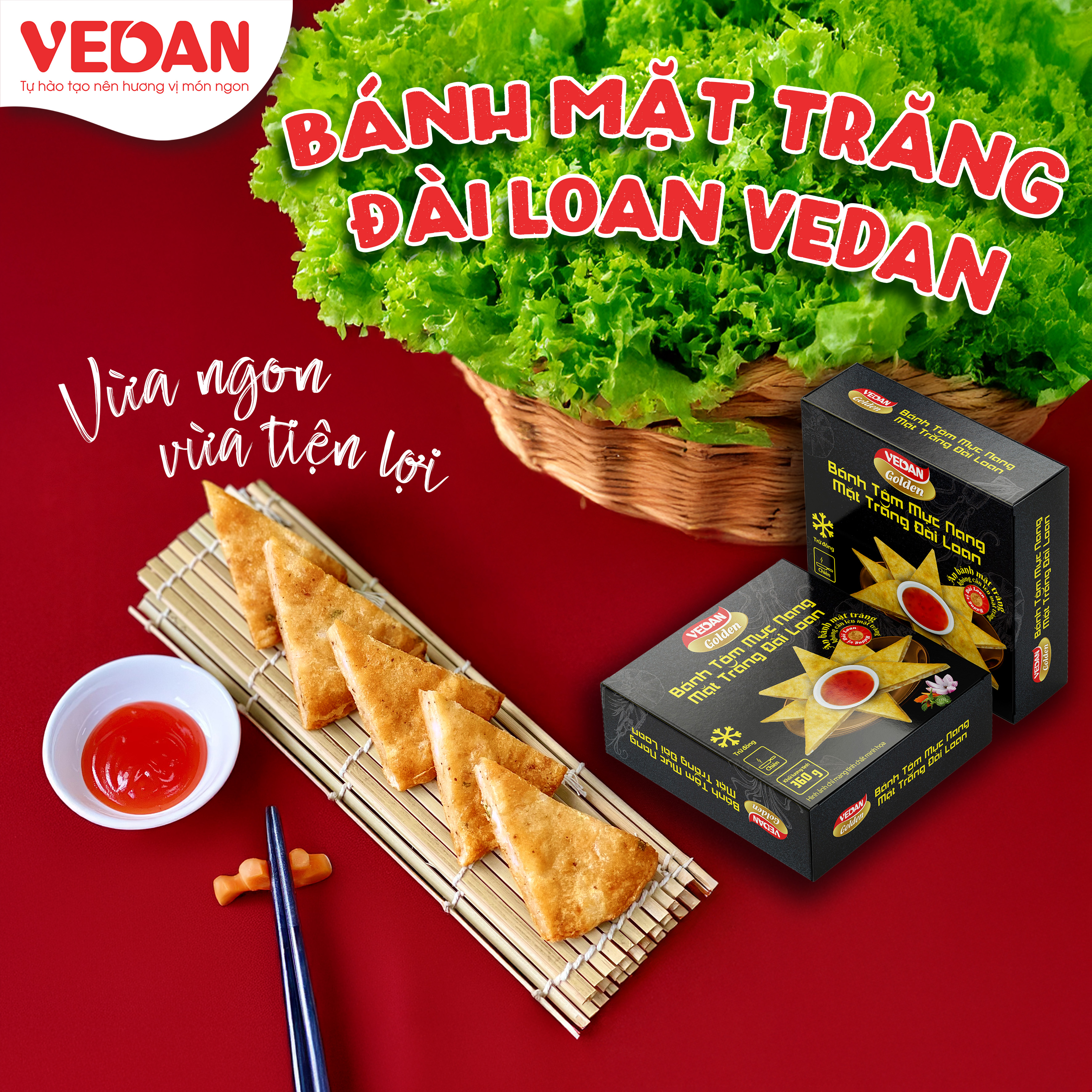 VEDAN Golden Bánh tôm mực nang mặt trăng Đài Loan hộp 360g