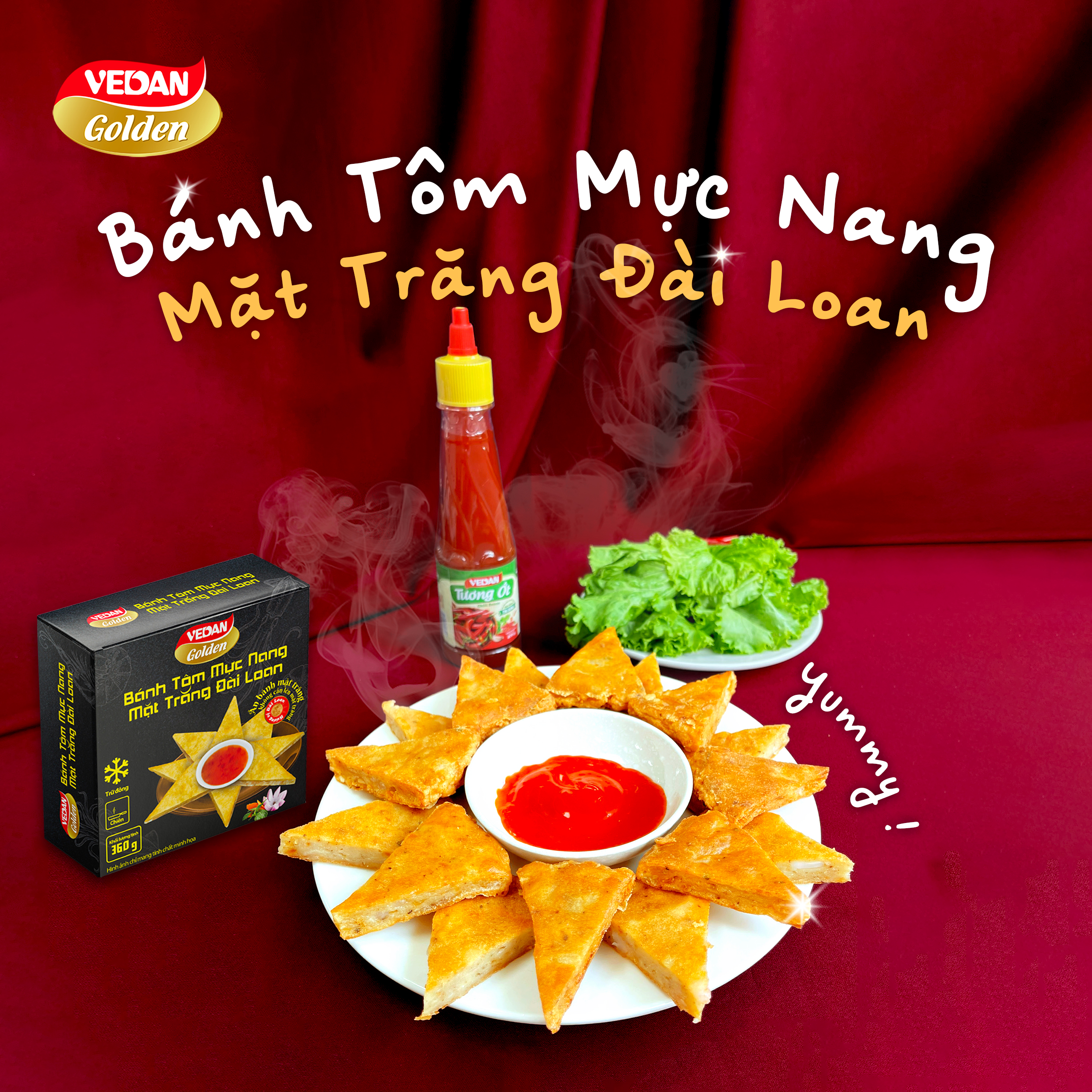 VEDAN Golden Bánh tôm mực nang mặt trăng Đài Loan hộp 360g