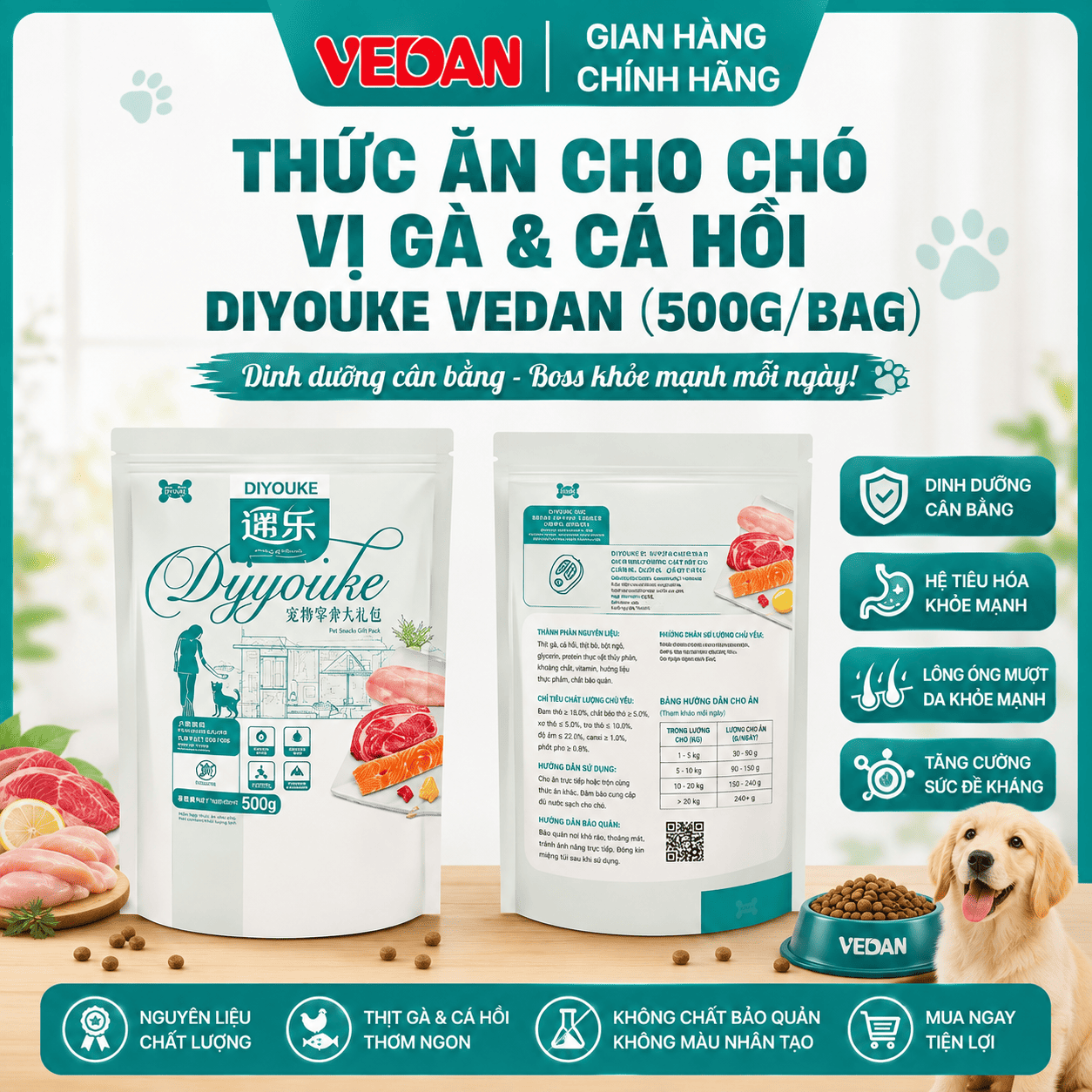 Thức Ăn Cho Chó Vị Gà & Cá Hồi - DIYOUKE VEDAN