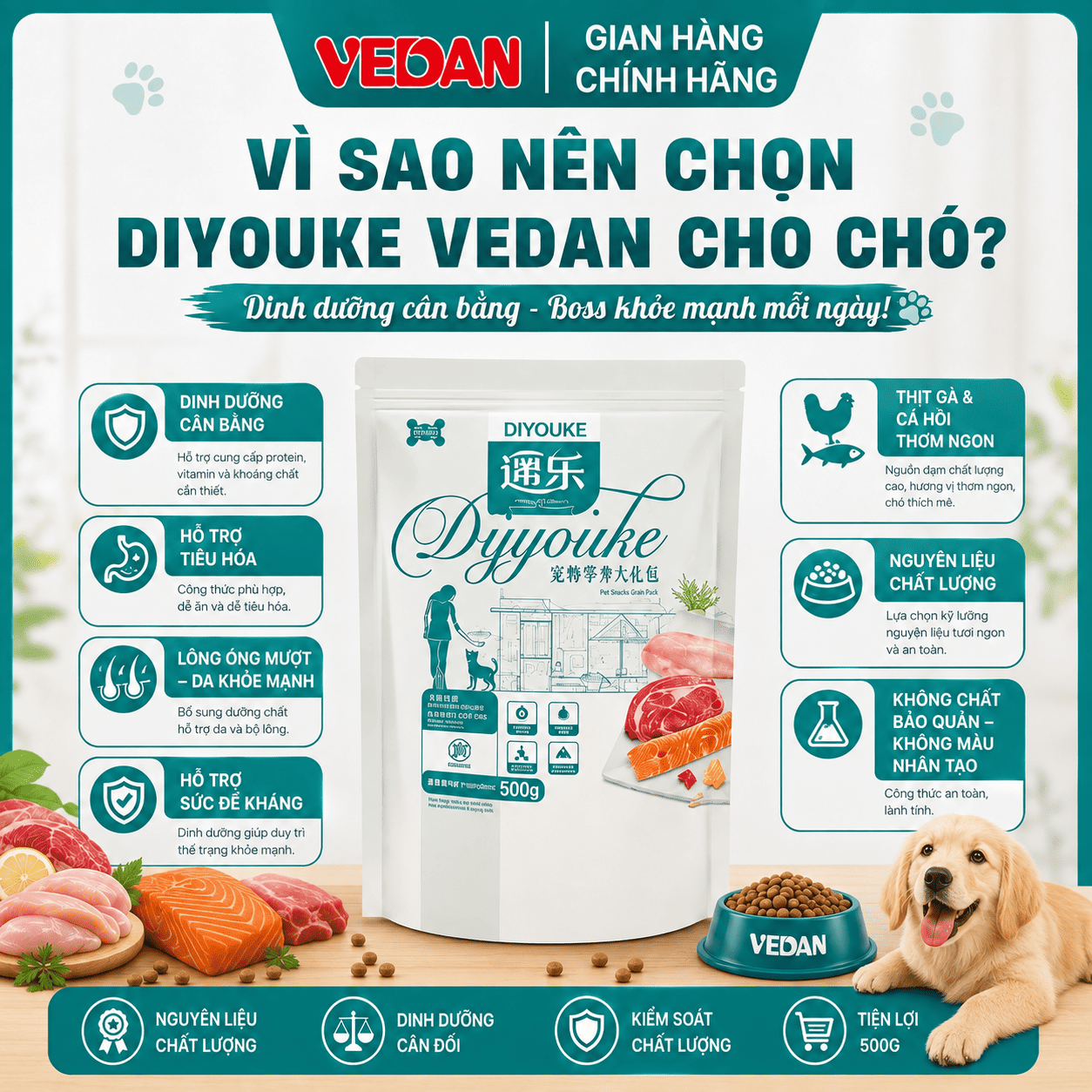 Thức Ăn Cho Chó Vị Gà & Cá Hồi - DIYOUKE VEDAN