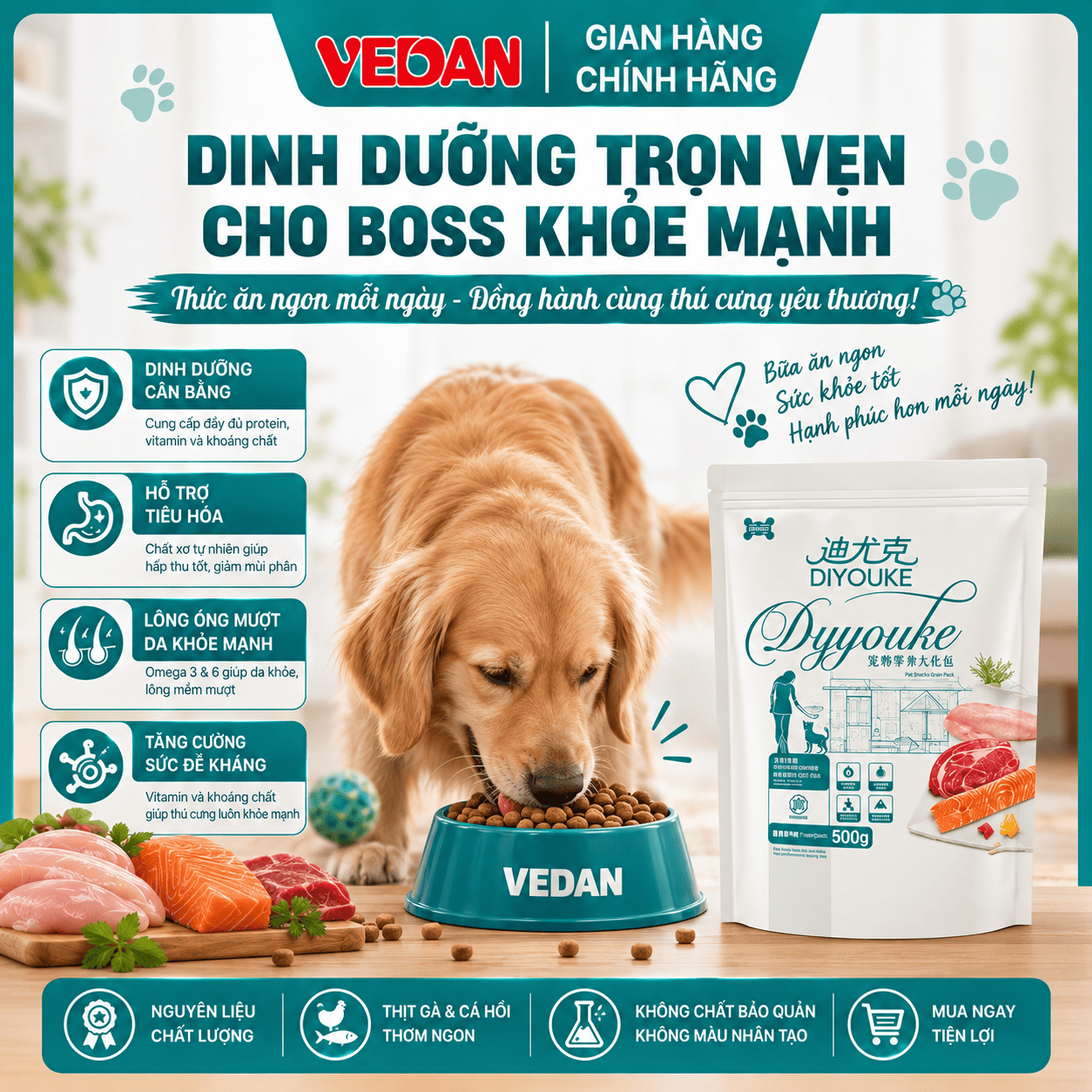 Thức Ăn Cho Chó Vị Gà & Cá Hồi - DIYOUKE VEDAN