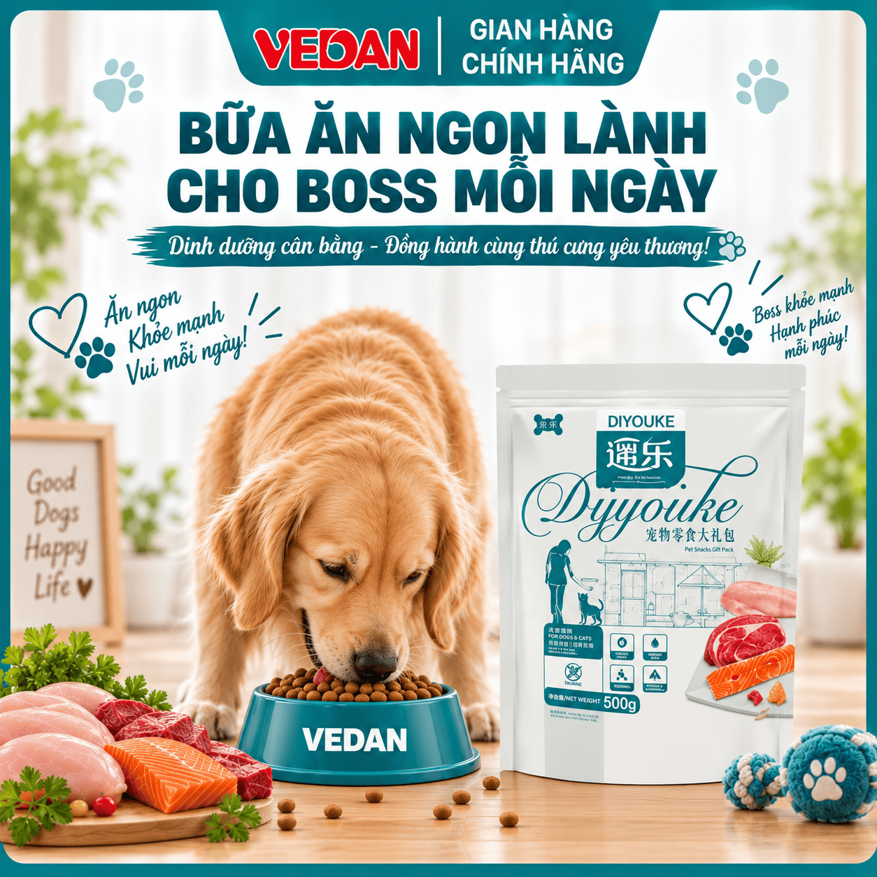 Thức Ăn Cho Chó Vị Gà & Cá Hồi - DIYOUKE VEDAN