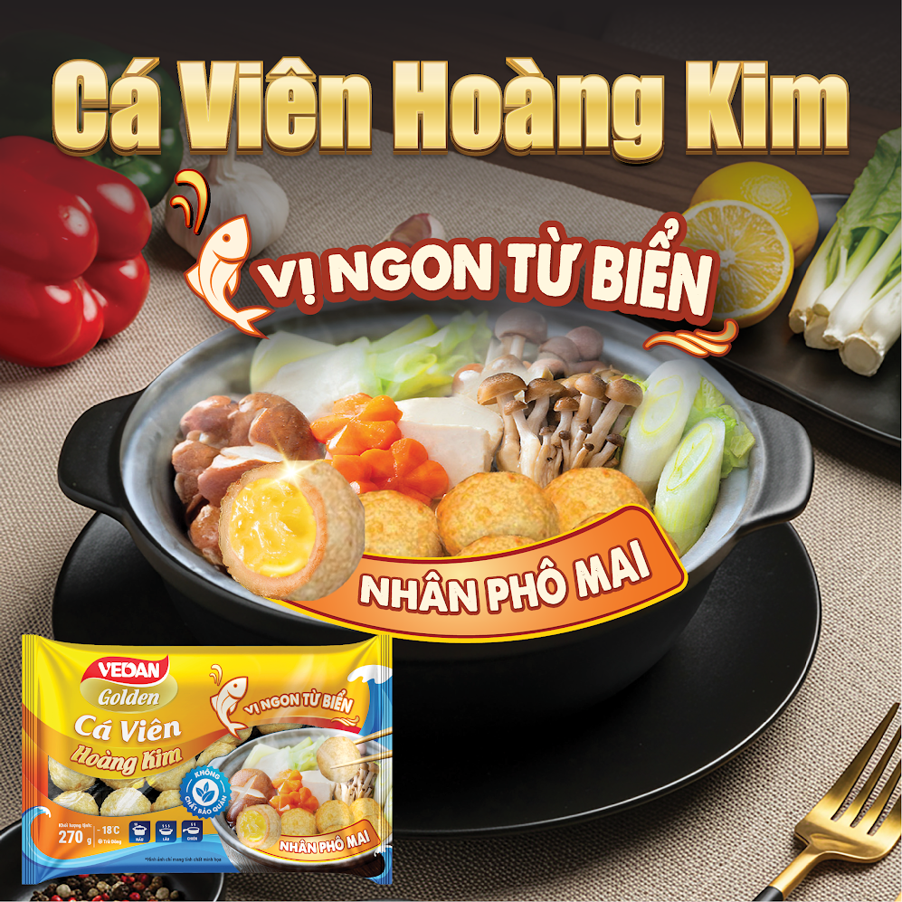 VEDAN Golden Cá viên hoàng kim - Nhân phô mai 270g