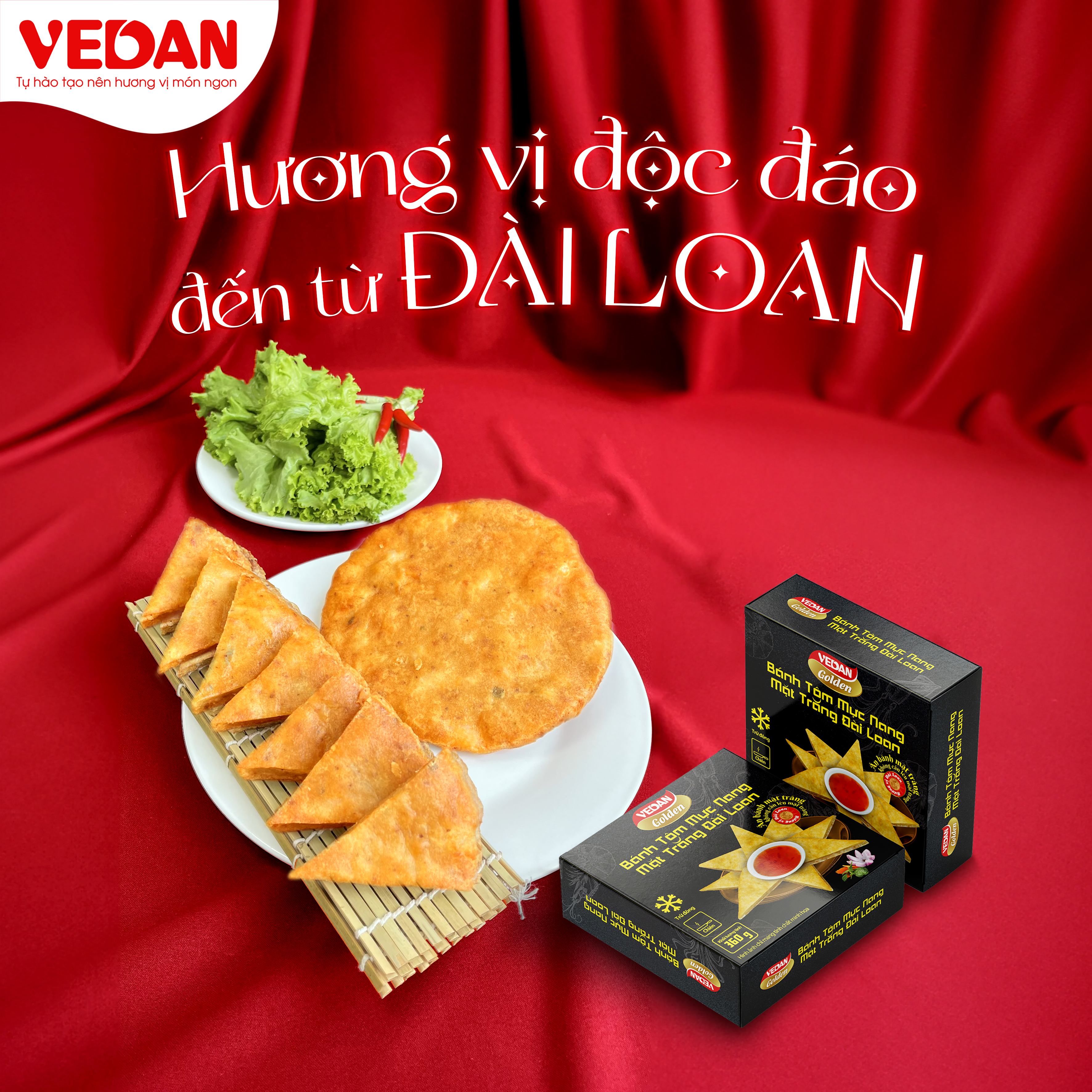 VEDAN Golden Bánh tôm mực nang mặt trăng Đài Loan hộp 360g