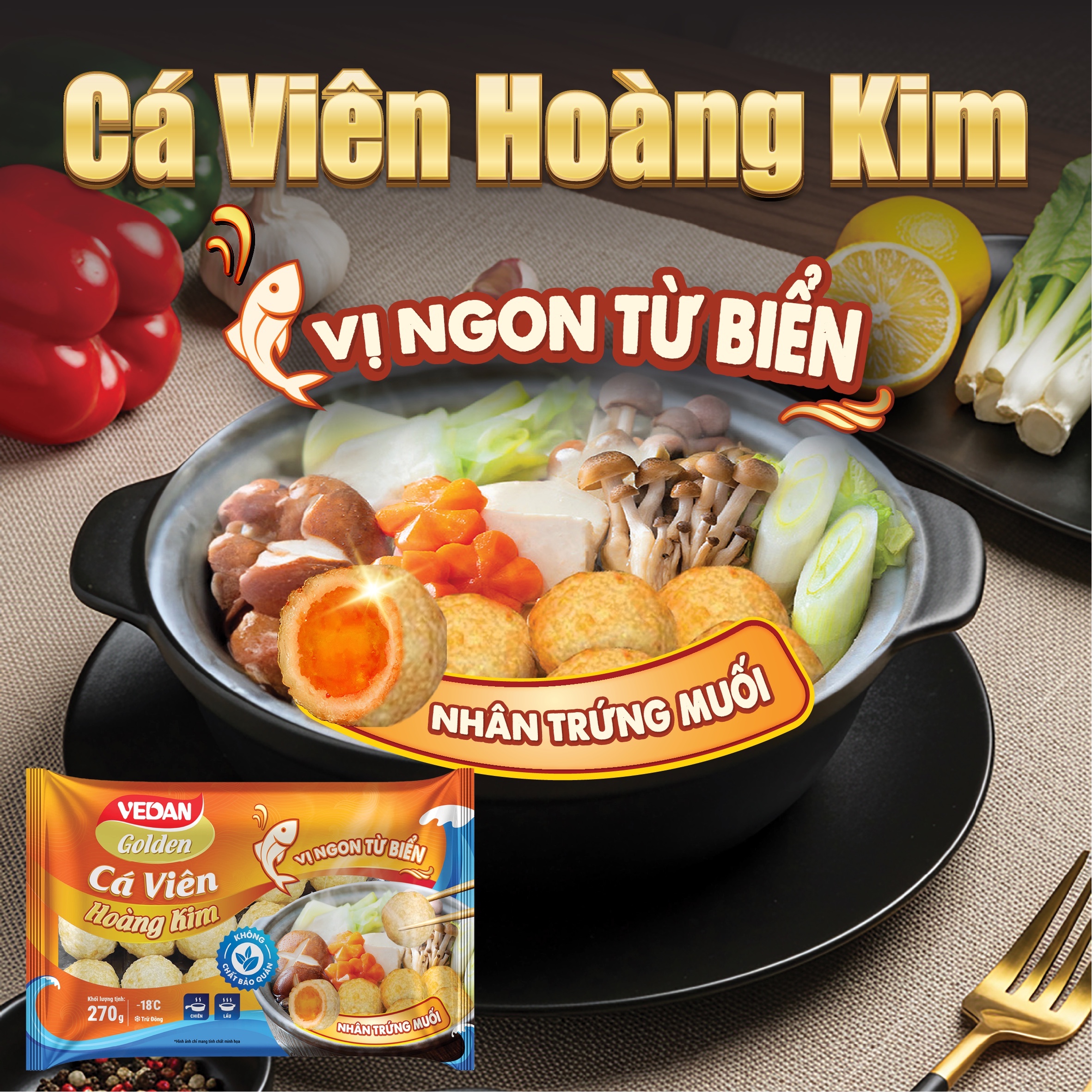 VEDAN Golden Cá viên hoàng kim - Nhân trứng muối 270g